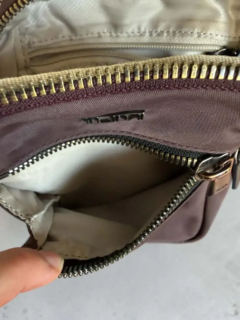 TUMI Voyageur Persia Crossbody Bag Deep Plum Purple Nylon Vertical Travel Bag